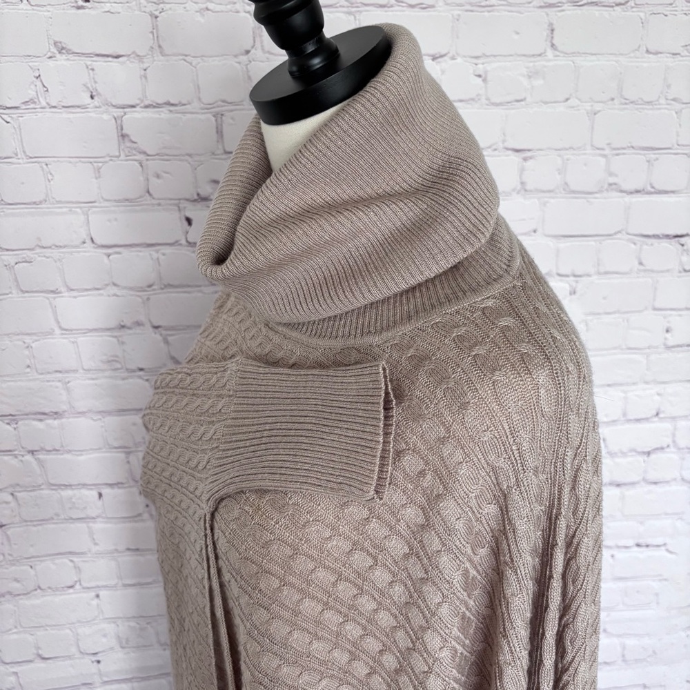 BOSTON PROPER Tan Cable Knit Turtleneck Poncho Sweater--EUC--XS/S - Picture 5 of 14